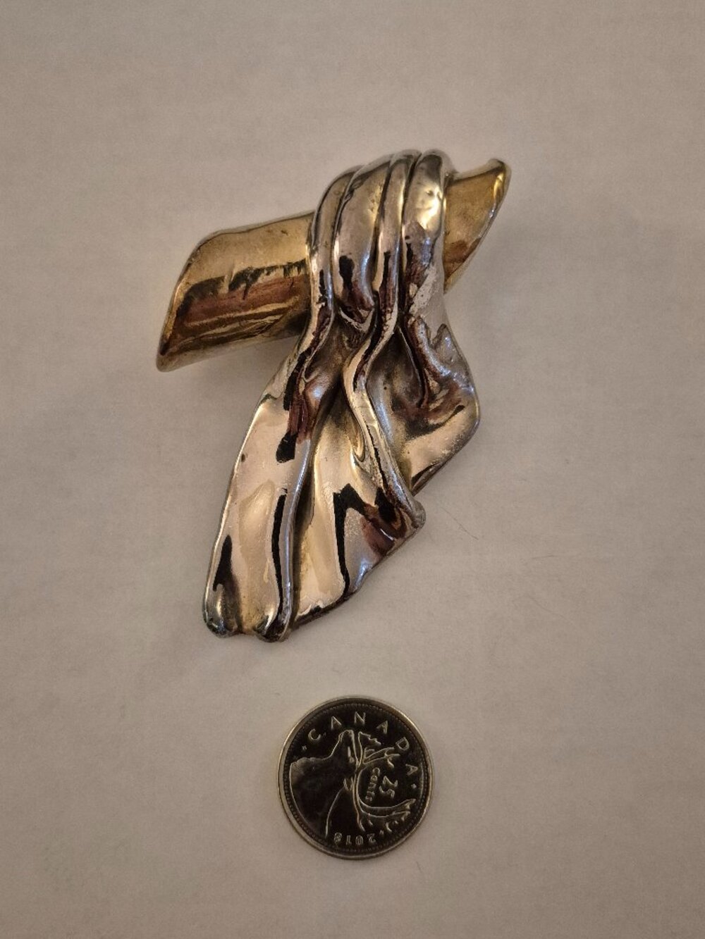 Vintage Modernist Electroform Sterling Silver Two-Tone Scarf Brooch Pendant 925